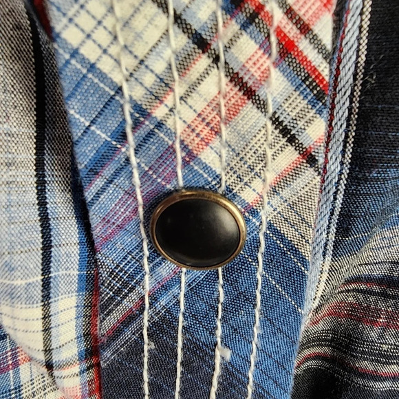 Panhandle Slim Plaid Pearl Snap Shirt Embroidered Blue Red Size Medium - Picture 7 of 16